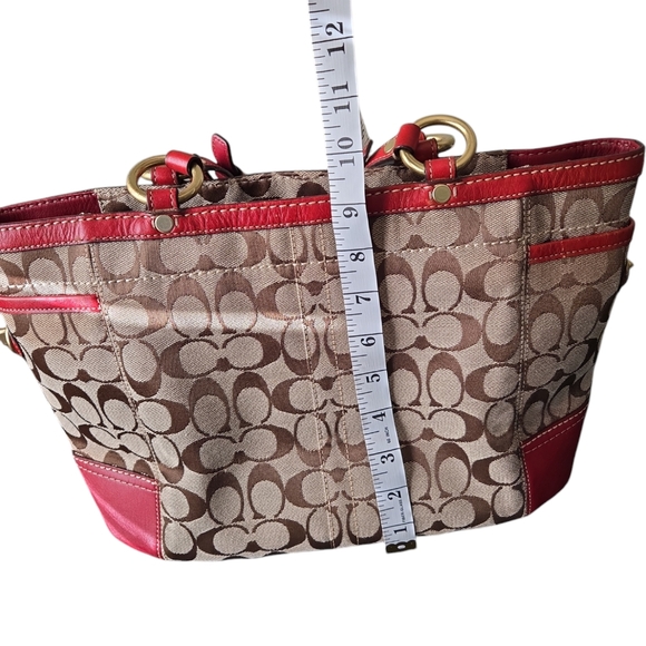 Coach Maroon Leather trim Monogram Shoulder Tote Bag - Picture 13 of 15